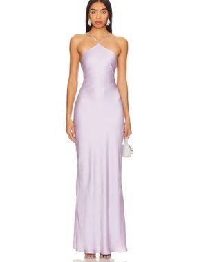 Line & Dot Lilac Satin Halter Maxi Dress